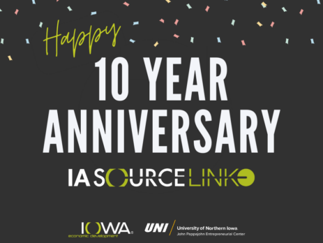 happy 10 year anniversary iasourcelink on black background with confetti