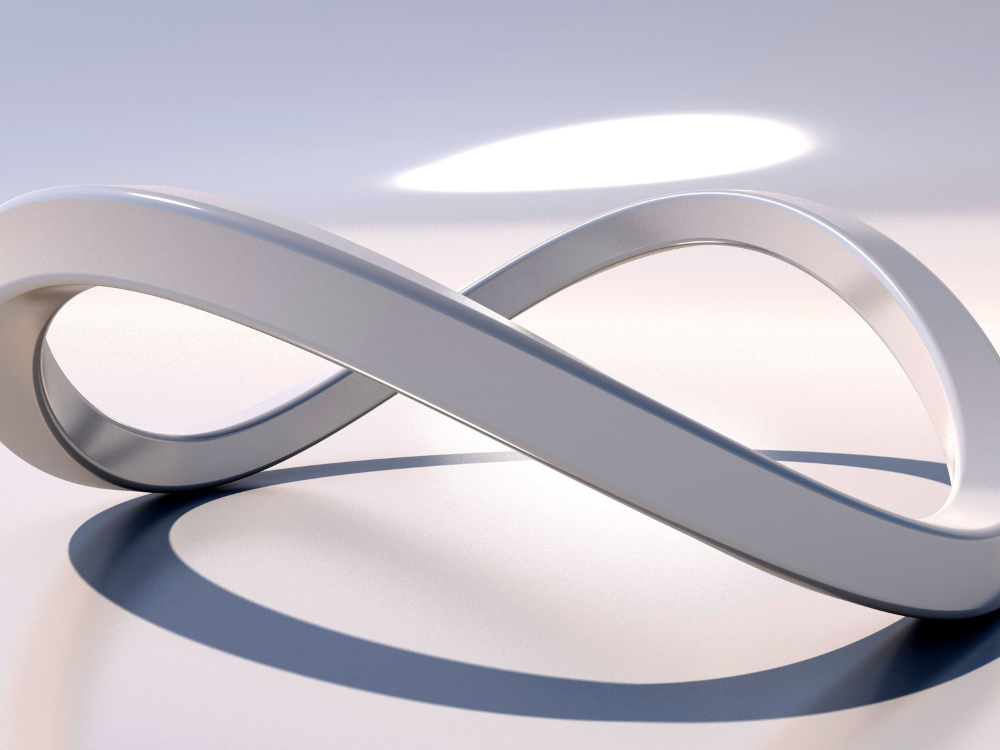 Metal infinity loop on white background