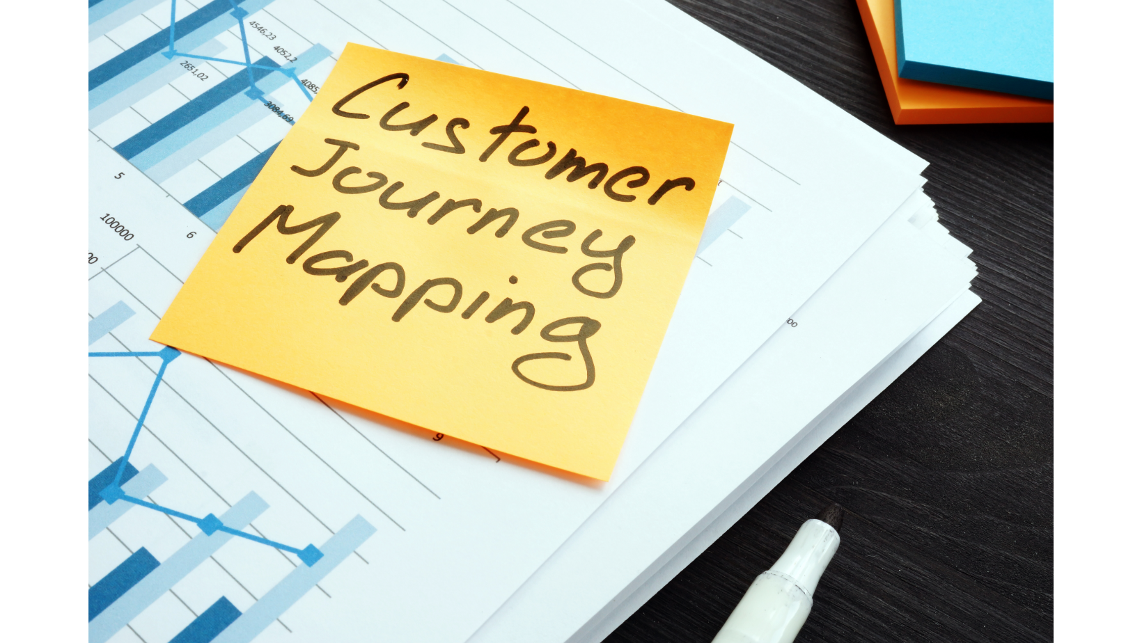 a yellow note on a piece of paper that says "customer journey mapping"