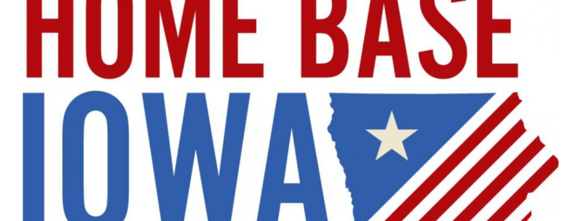 The official Home Base Iowa logo featuring a stylized American flag and the words "Home Base Iowa" in bold font.