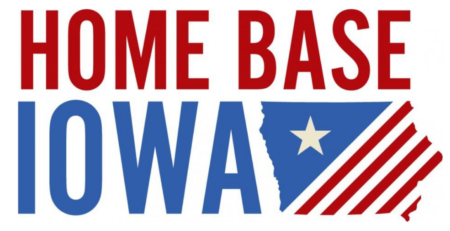 The official Home Base Iowa logo featuring a stylized American flag and the words "Home Base Iowa" in bold font.