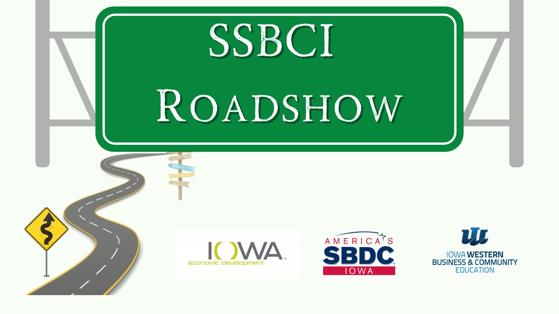a green sign with white text showcasing the SBDCI roadshow